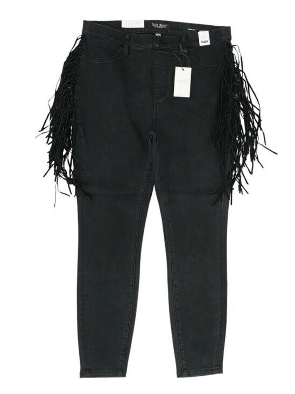 NWT Judy Blue Skinny Fit Jeans Size 15 Black Stretchy Pull On High Waist Fringe